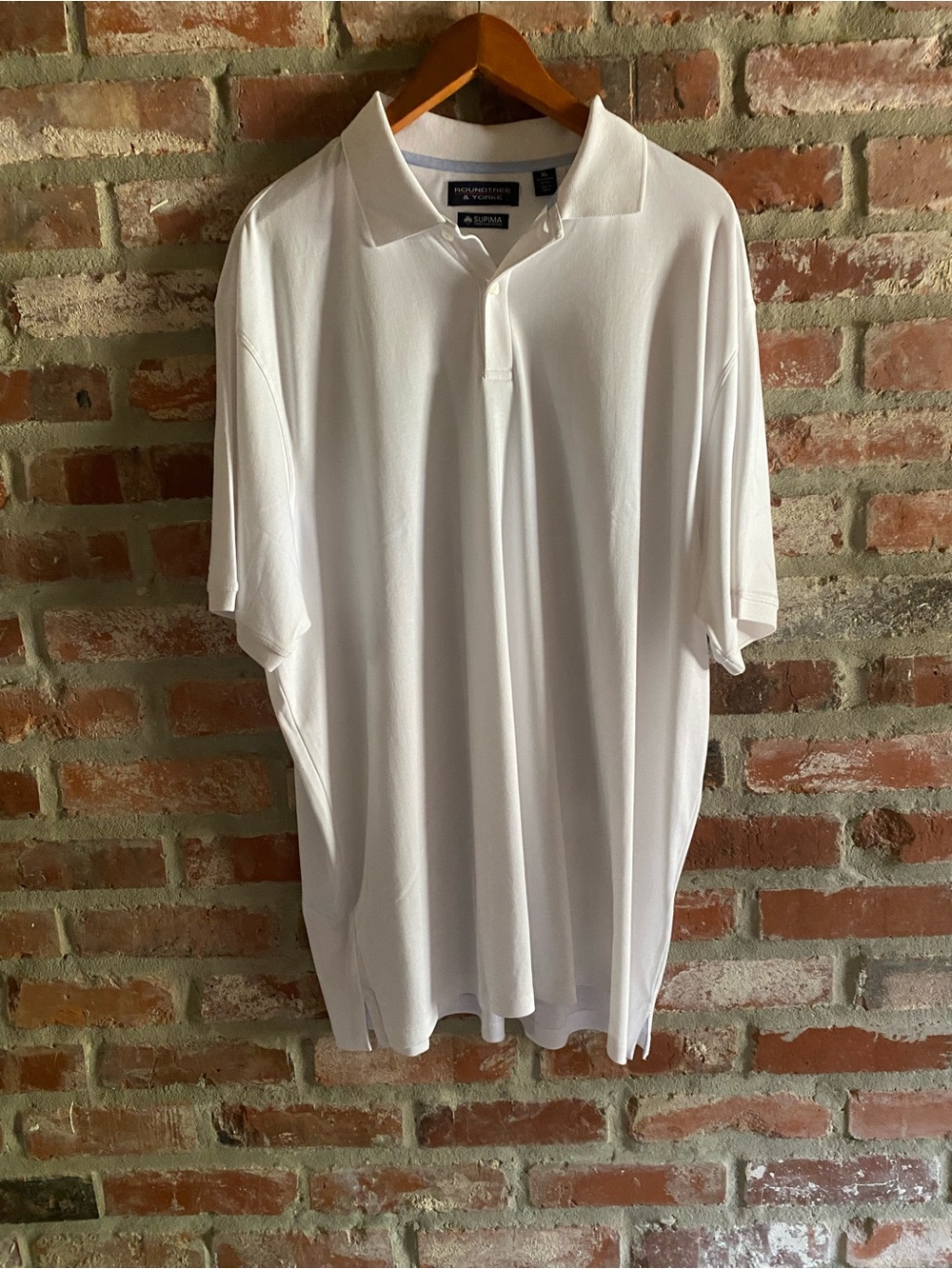 Roundtree & Yorke Men's White Polo with Classic Two-Button Placket